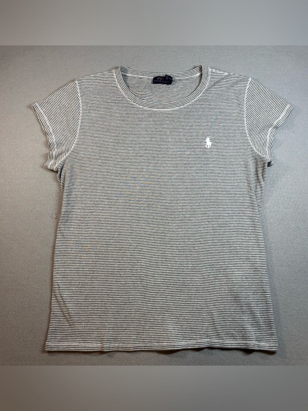 Ralph Lauren Women's Short-Sleeve Striped Crewneck Tee in White and Navy